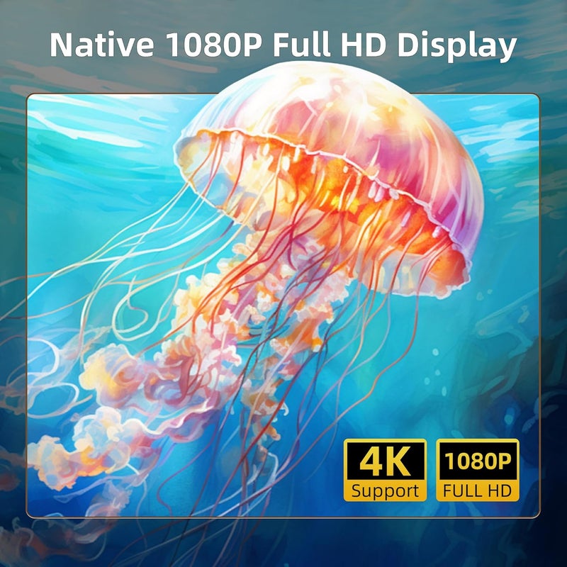 Sainyer جهاز عرض ميني، جهاز عرض محمول 4K ودقة كاملة 1080P، جهاز عرض خارجي بزاوية دوران 270°، جهاز عرض أفلام متوافق مع الهواتف الذكية، عصا التلفاز، اللابتوب، PS4، HDMI، USB (بدون واي فاي أو بلوتوث) - Image 4